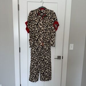 IMPERIAL Matching Set Leopard Animal Print Wide Leg Pants Women's Size Medium